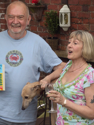 Terry and Monica, with Jim the whippet, launching their adventure, Stone, Staffordhire GB, May 2006